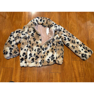 Women's Catherine Malandrino Leopard Faux Fur Jacket L Beige Black